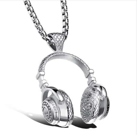 Hip Hop Jewelry Men Necklace Stainless Steel Music Headphone Pendant Necklaces 2018 Fashion Cool Gifts Mens Jewellery Collier