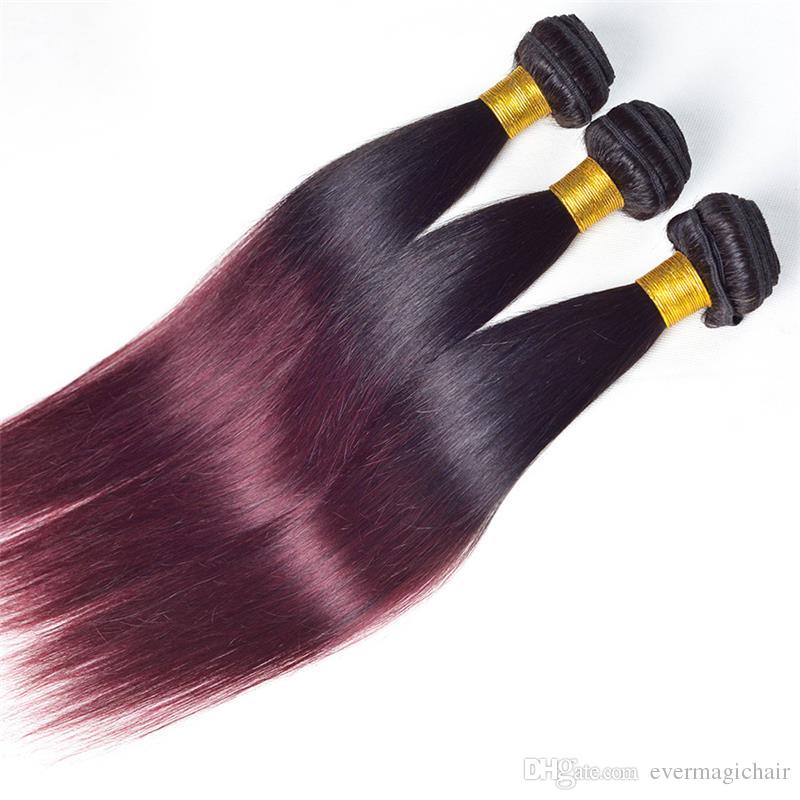 Wholesale high quality 100% High Quality Ombre 1B/99J Straight Hair Weft Brazilian Human Hair Extensions