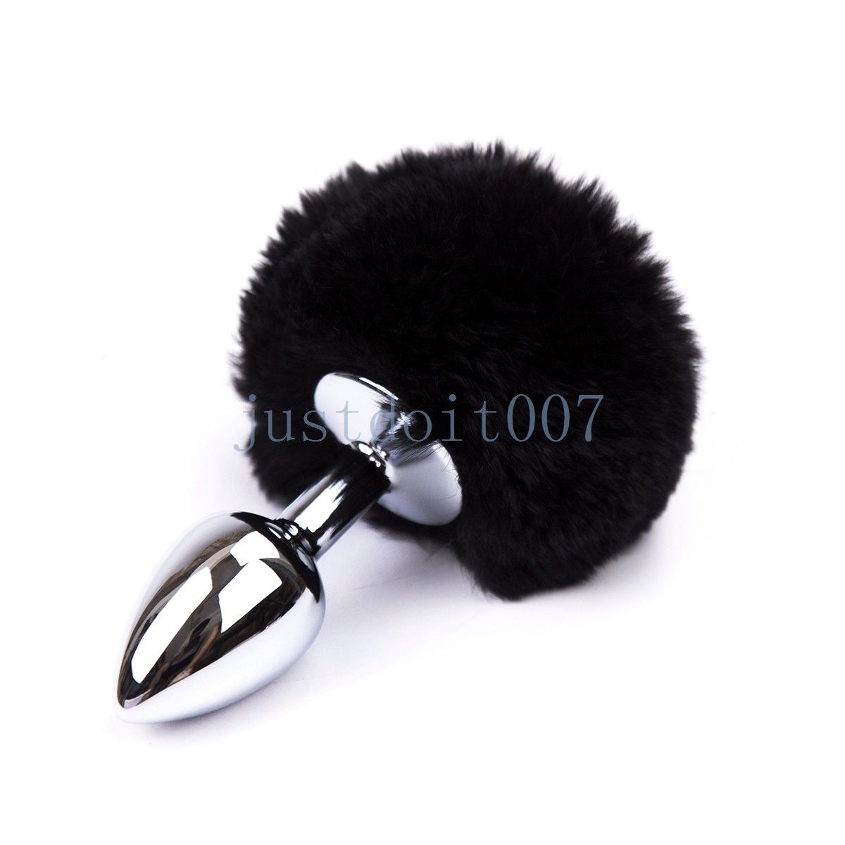 Bondage Fluffy Real Fur Bunny Rabbit Tail Plug Cosplay Animal PET Metal steel Cat Cute #R56