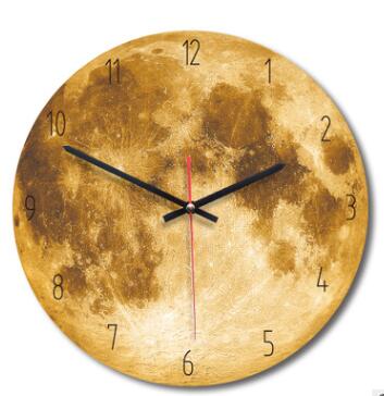 Moon Wall Clock Planet Circular Wall Hanging Clock Acrylic Wooden Clocks For Living Room Home Decoration