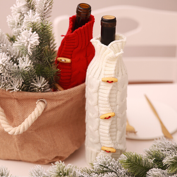 Wine Bottle Sweater Cover Bag Christmas Decoration Red and White Bottle Clothes Kitchen Decoration New Year