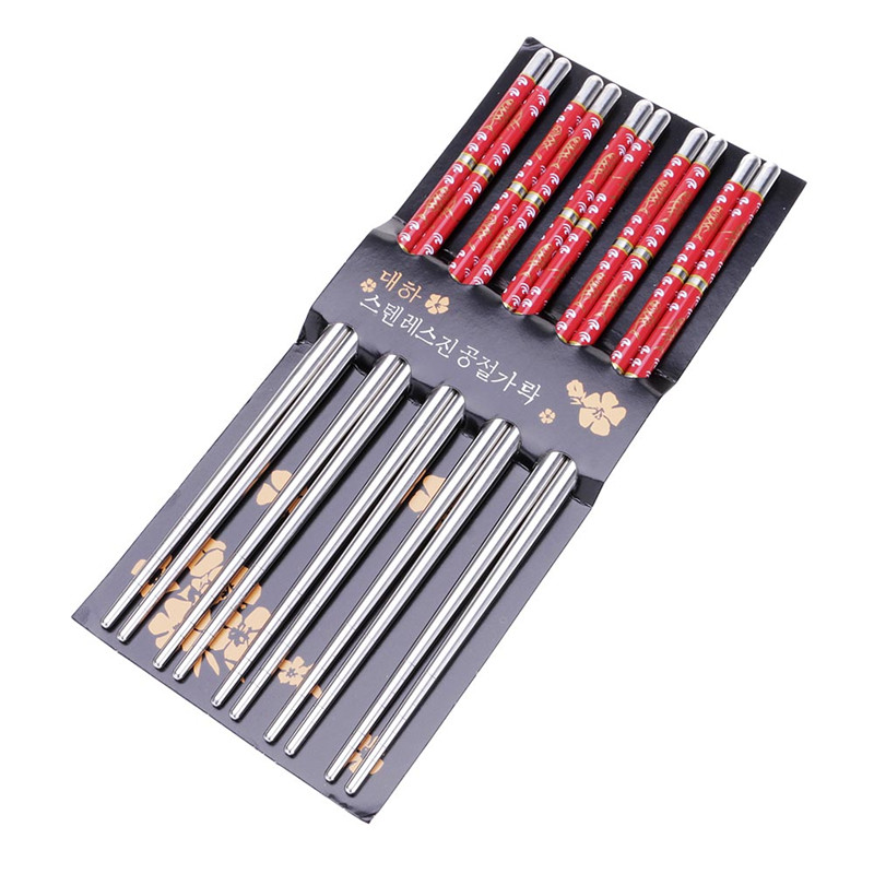 1 Pcak 5 Pairs Stainless Steel Chopsticks Exquisite Tableware Gift Portable Dinnerwar
