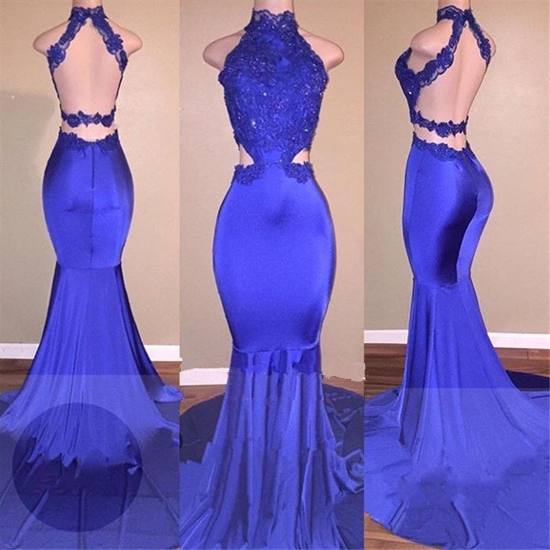 Royal Blue Mermaid Backless Prom Dresses High Neck Appliques Lace Open Back Long Graduation Dresses Sexy Party Dresses, Purple
Royal Blue Mermaid Backless Prom Dresses High Neck Appliques Lace Open Back Long Graduation Dresses Sexy Party Dresses, Purple