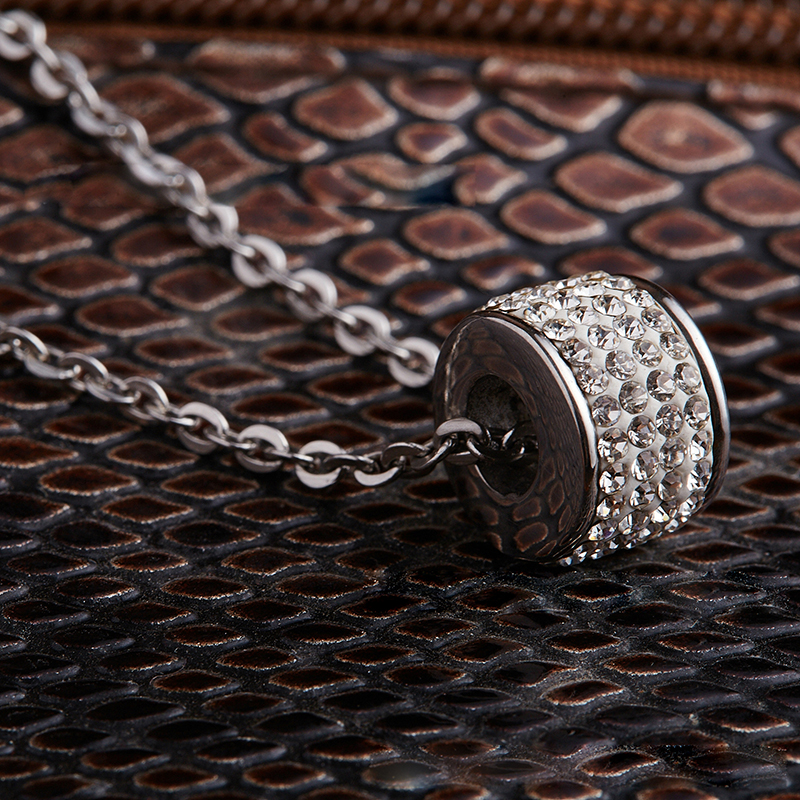 Round Lucky Pendant Necklace Full Cubic Zirconia Setting Transfer Beads 316L Stainless Steel Women Men's Jewelry