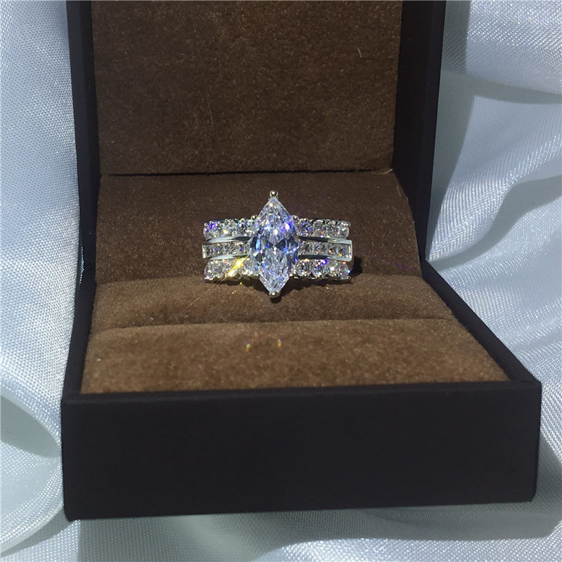 choucong Handmade Jewelry Marquise Cut 5ct Diamonique Cz 925 sterling Silver Engagement Wedding Band Ring For Women men Gift