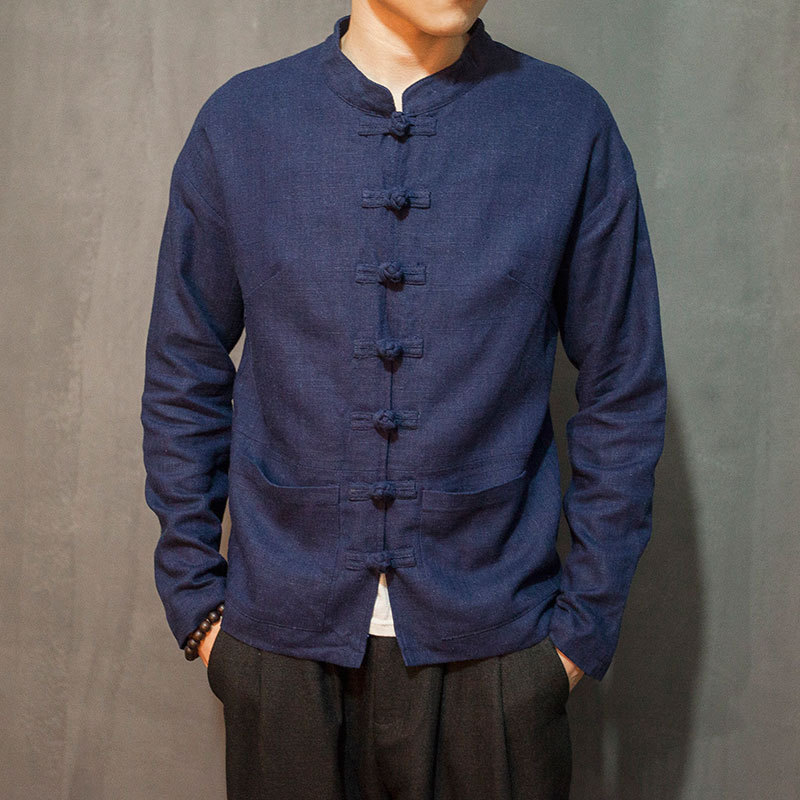 Autumn Mens Jackets Linen Cotton 5XL Retro Men Coat Buttons Linen Jacket Men Solid Winter Jacket Chinese Style Stand Collar
