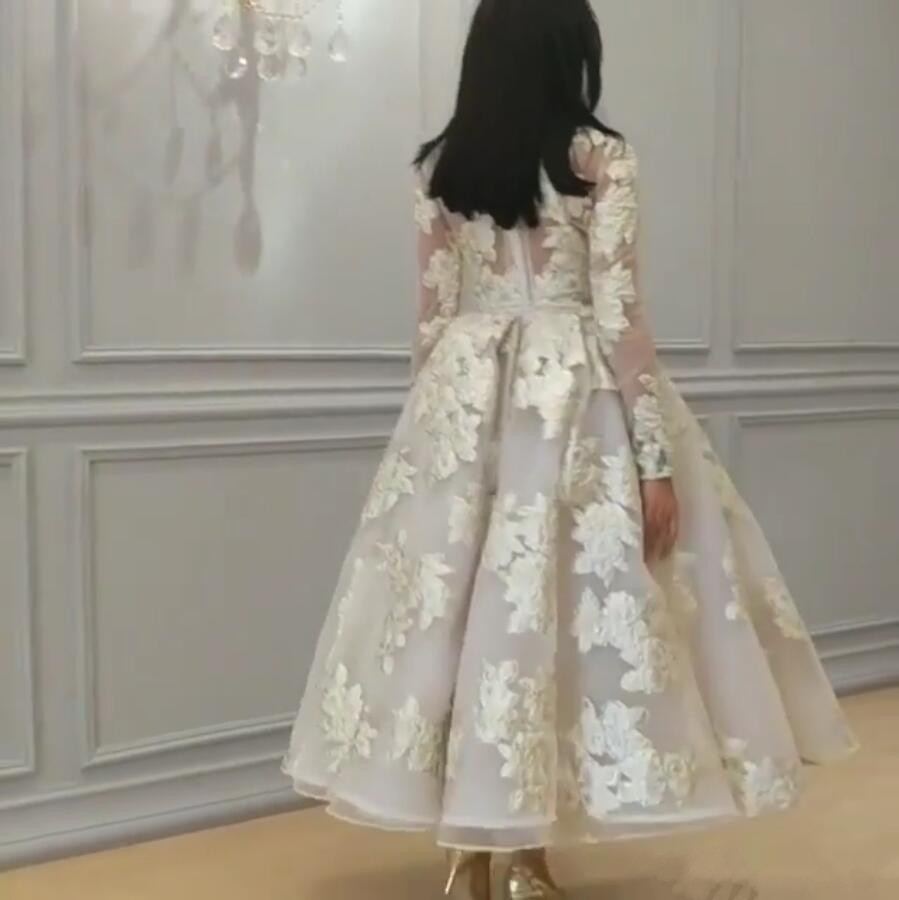 E A African Prom Dresses With Long Sleeves Lace Appliques Tea Length Evening Gowns Saudi Arabic Formal Tail Dress Plus Size Ppliques Rabic