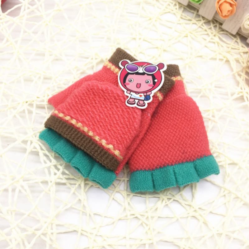 Kids Knitted Fingerless Gloves Colors Match Half Fingers For Boys And Girls With Cover Up Wholesale