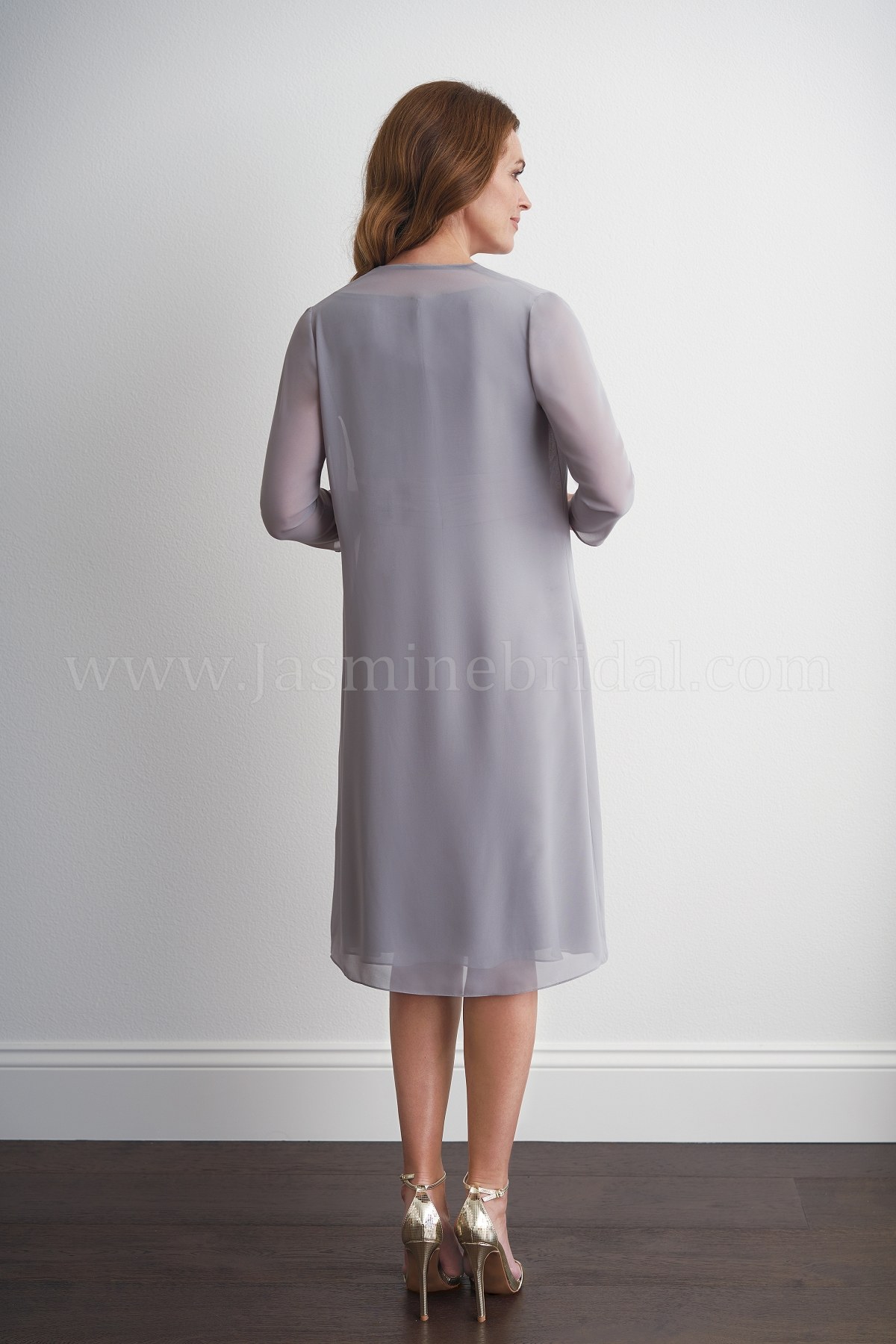 Chiffon Mother of The Bride Dresses With Jacket Two Pieces Knee Length Long Sleeve Wedding Guest Dress For Mother Plus Size Evening Gowns