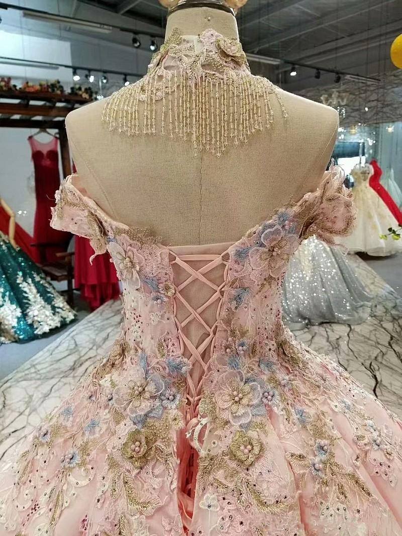 Luxury Pink Ball Gown Prom Dresses Off The Shoulder Lace Appliqued Beads Dress Evening Wear Plus Size Custom Made New Formal Party Gowns