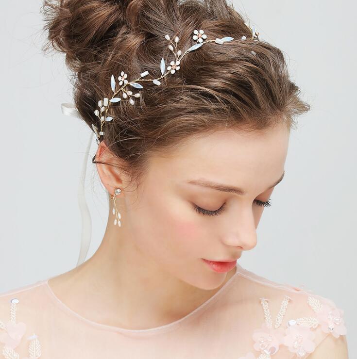 Gold Hair Flowers For Wedding Party Bridal Bridesmaid Baroque chic Crystal Pearls tiara Earring Rhinestone headband Wedding Dress Studio