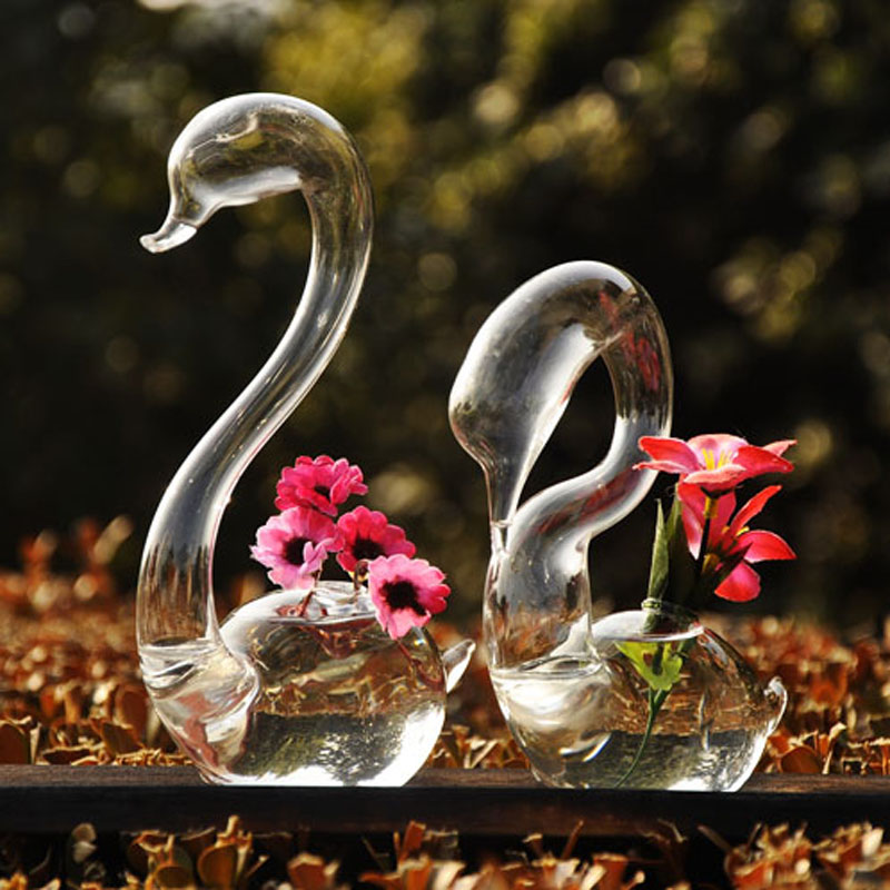 OnnPnnQ Swan Glass Floor Vase Decoration Home Glass Terrarium Vase for Wedding Decoration Flower Vases Decoratives for Homes