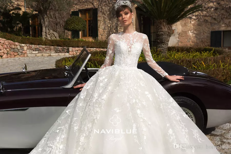 Long Sleeve Wedding Dresses With Cathedral Train Jewel Neck Lace Appliqued Bridal Gowns Boho Beach Plus Size Vestito Da Sposa 0505 0505