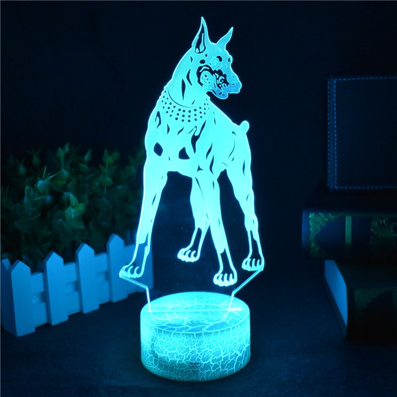 Hot Sale Cartoon LED 3D Doberman Pinscher Night Light RGB 7 Colors Mood 3D Table Lamp for Home Decor Sensor Light