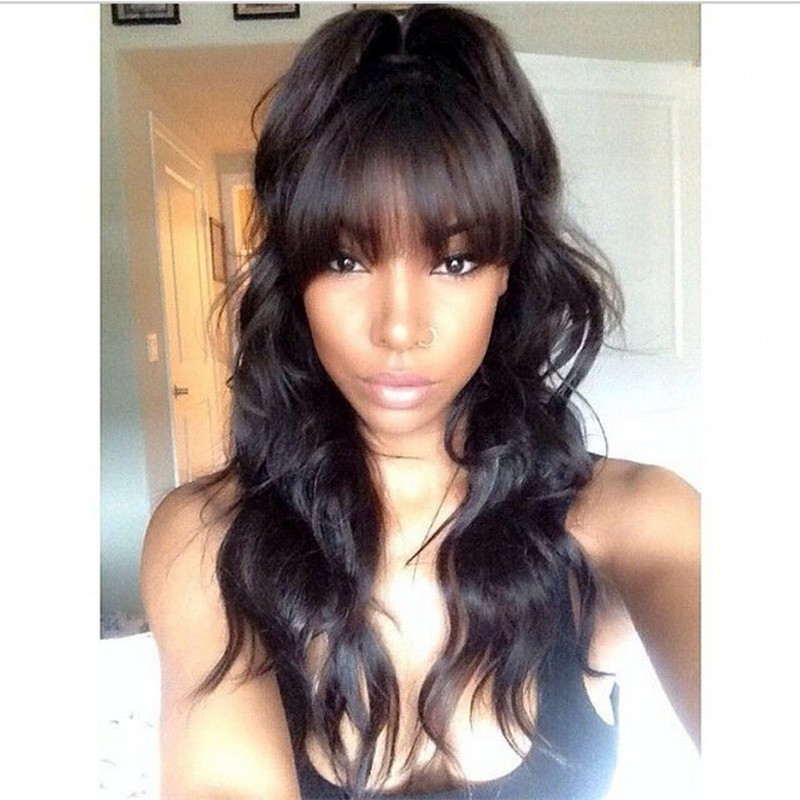 Fashion wavy dark green Synthetic Short lace front Wigs With Bangs For Womens 150density Natural brazilian Hair Full lace front Wigs