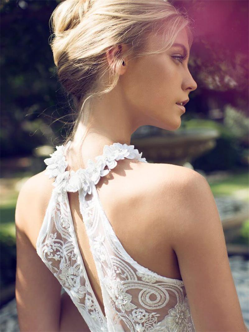 riki dalal beach wedding dresses halter lace appliques illusion bridal gowns floor length bohemia wedding dress sexy back