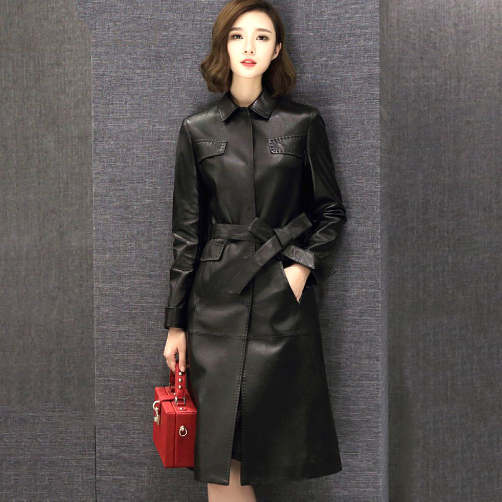 Real Sheepskin Women Long Leather Coat Jacket Exquisite Top Quality with Waist Belt F490 Black Elegant Leather Trench Coat
Real Sheepskin Women Long Leather Coat Jacket Exquisite Top Quality with Waist Belt F490 Black Elegant Leather Trench Coat