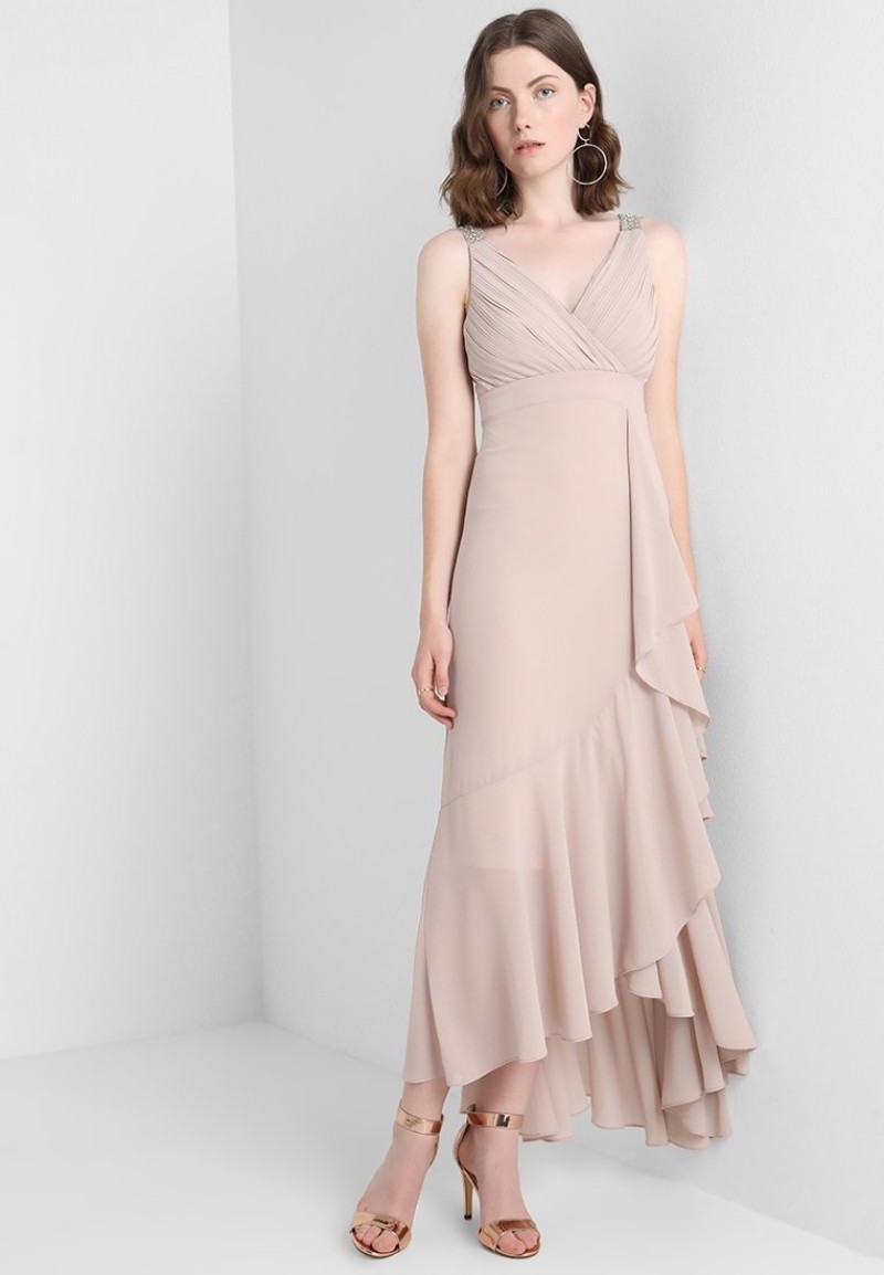 Summer Chiffon Mother Of The Bride Dresses Nude V Neck Hi Lo Hollow Back Wedding Guest Dress Women Formal Wear