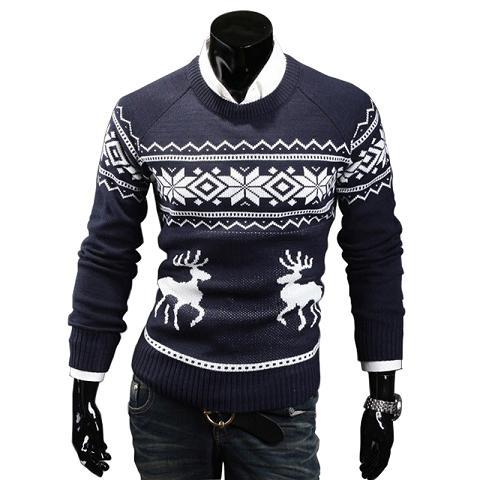 Fashion Stylish Men Round Neck Slim Sweater Xmas Coats Reindeer Knitted Jumper