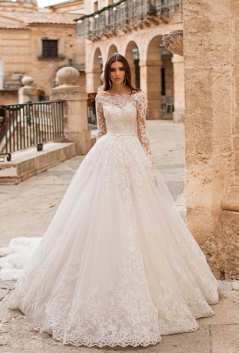 Naviblue 2019 Dolly Plus Size Wedding Dresses Ball Gown Off The Shoulder Lace Appliqued Bridal Gowns Long Sleeves vestido Custom Made