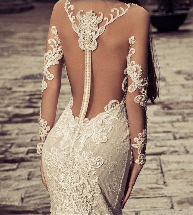 Julia Kontogruni 2018 Wedding Dress With Long Sleeves Sheer Neck Appliques Beaded Bridal Gowns Sweep Train Mermaid Wedding Dresses