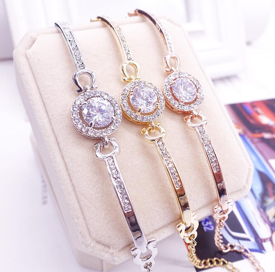 New Arrival Korean Cute Luxury Jewelry 18K White&Rose&Gold Filled Multi Color CZ Crystal Hot Women Bracelet Chain for Lovers' Gift