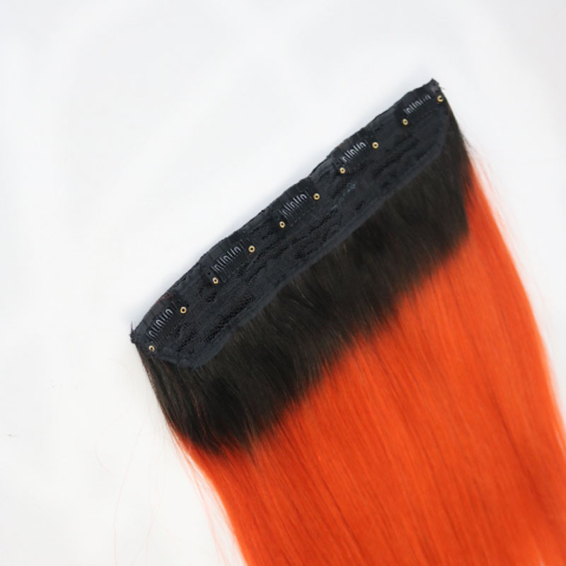 Hot Selling Wholesale 1B/orange Straight One Piece Clip In Human Hair Extensions 5Clips With Lace Remy Human Hair