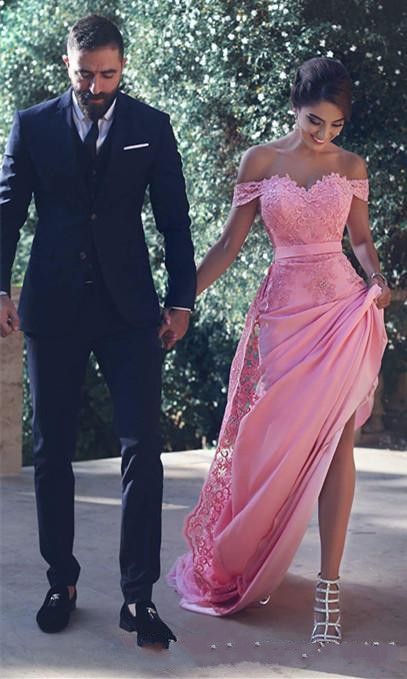Bridesmaid Dresses Cheap Long Weddings Guest Dress Off Shoulder Pink Lace 3D Floral Applique Sash Mermaid Plus Size Maid Of Honor Gowns