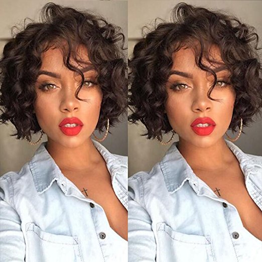 Short Human Hair Wigs for Black Women Curly Wavy Lace Front Wig Brazilian Full with Baby Hairs (10, 130% density) diva1