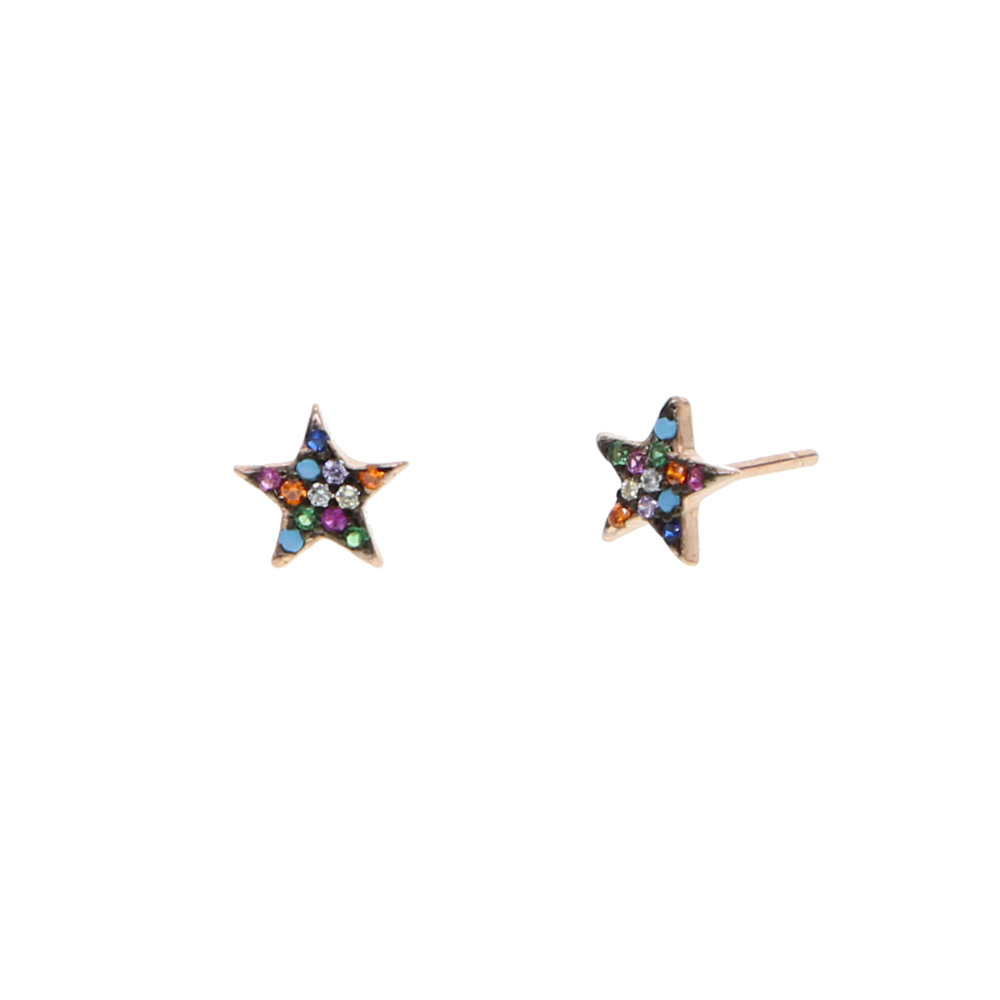 rainbow mix color cubic zirconia small star earring 925 sterling silver dainty delicate colorful star earrings