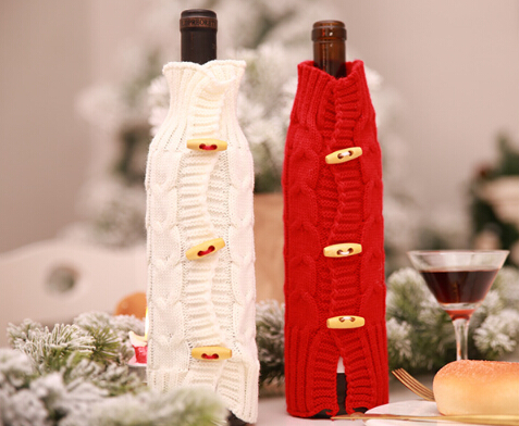 Wine Bottle Sweater Cover Bag Christmas Decoration Red and White Bottle Clothes Kitchen Decoration New Year