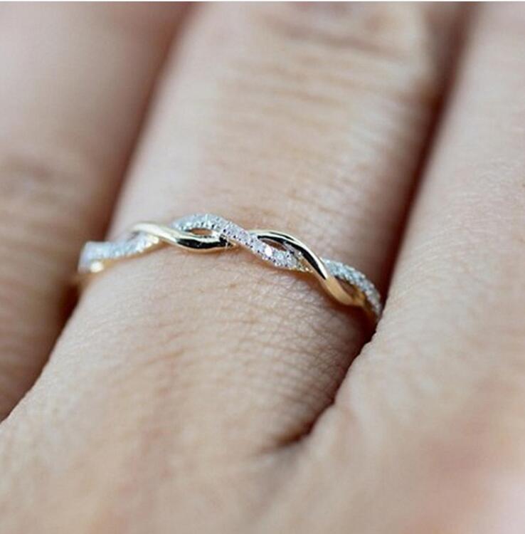 Band Rings Wedding Jewelry Style Round Diamond For Women Thin Rose Gold Color Twist Rope Stacking In Stainless Steel1