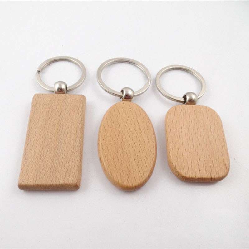 Simple Style Wood Key Chains Key Rings DIY Wood Round Square Heart Oval Rectangle Shape Key Pendant Handmade Keychain Gift