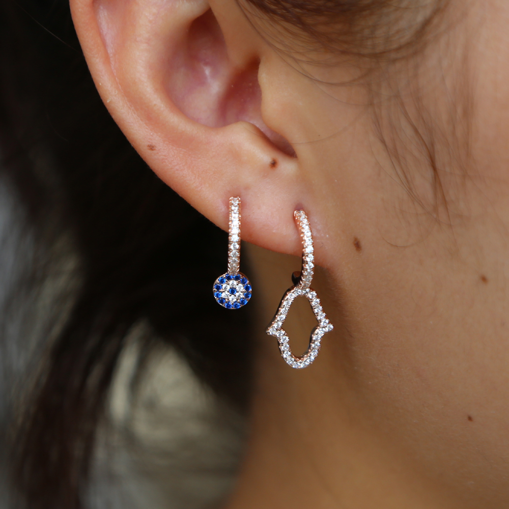 fashion jewelry turkish evil eye hamsa hand stud earring pave Sparking cz high quality delicate girl women multi piercing jewelry earrings