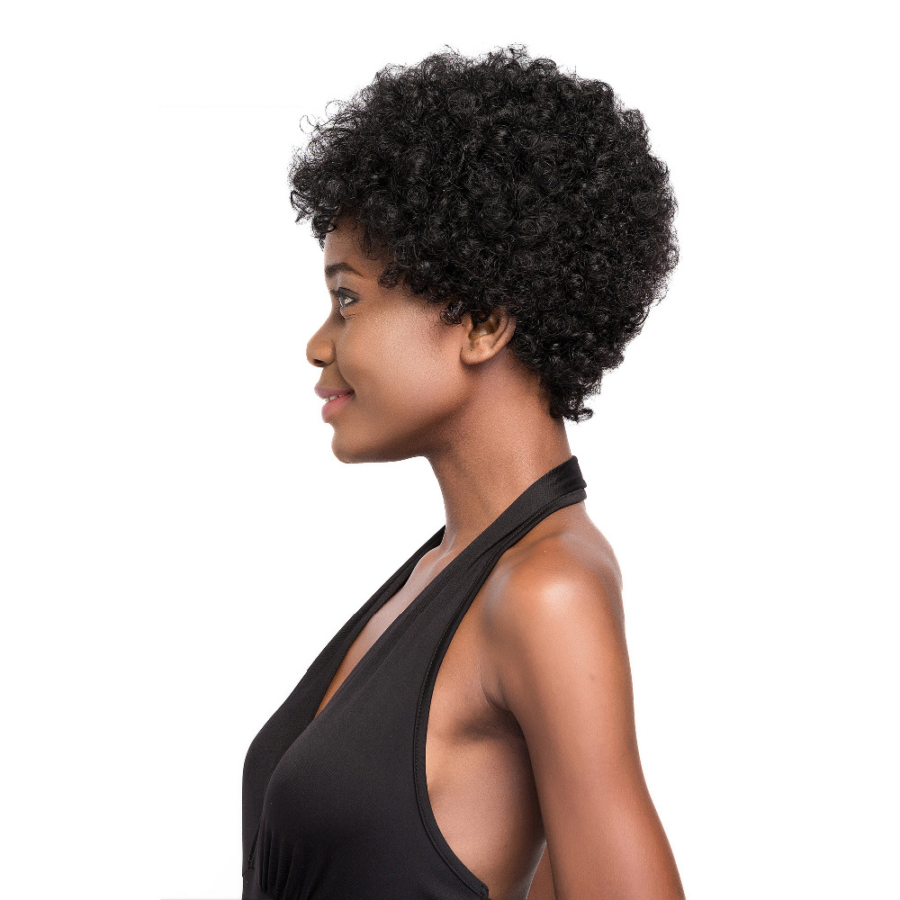 Top quality Afro Kinky Curly Hair Short Human Hair Capless Wigs natural Color Virgin Hair Bob Short Wigs For Black Women