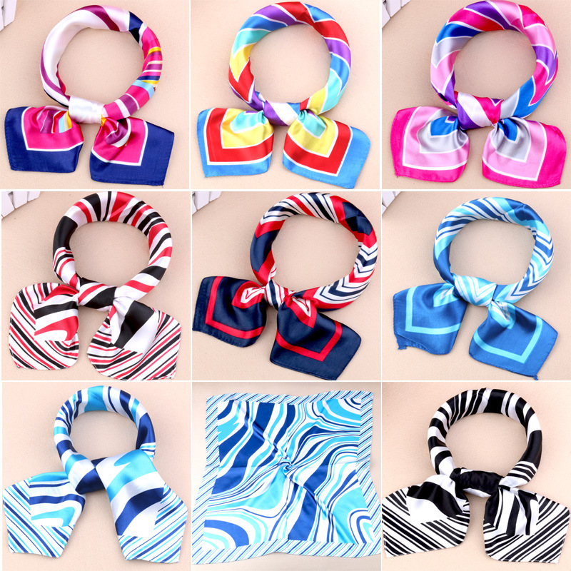 New Women Girls Korean Style Hotel Waiter Flight Attendants Business Printing Square Imitate Silk Scarf 50x50cm