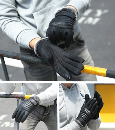 Faux Leather Gloves Men039s Winter Touch Screen Slip Plus Velvet Thick Warm Waterproof Cold Riding Cycling Outdoor Motorcycle G635