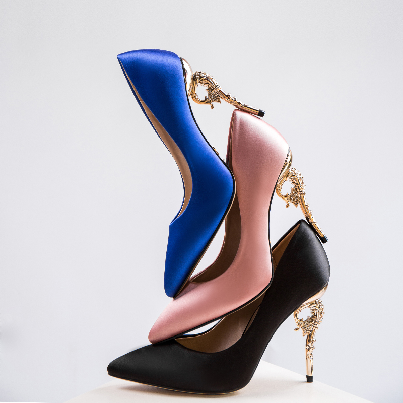 Spring shallow dress pumps pointed toe solid silk satin golden meatl high heels stilettos bridal wedding shoes women, Black
Spring shallow dress pumps pointed toe solid silk satin golden meatl high heels stilettos bridal wedding shoes women, Black