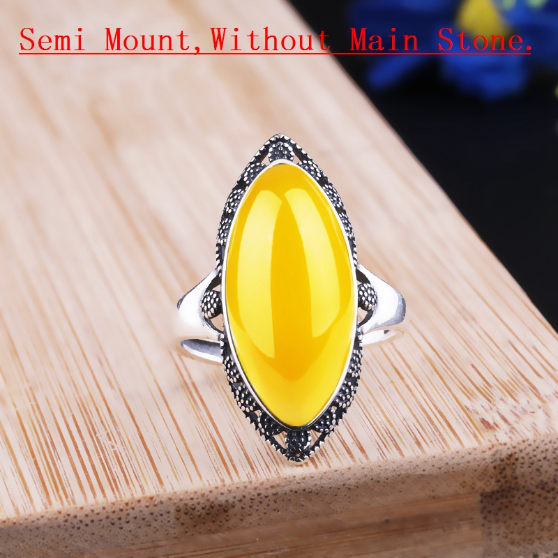 925 Sterling Silver Vintage Ring 10x22mm Marquise Cabochon Semi Mount Ring Engagemen Wedding Jewelry Setting Art Deco