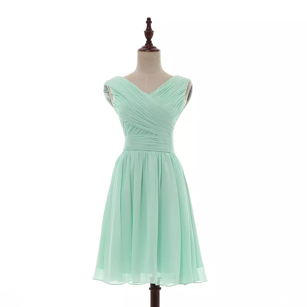 Chiffon Short Bridesmaid Dresses Mint Green 2019 Knee Length Ball Gown Party Dresses Lace Up Country Bridesmaid Gowns