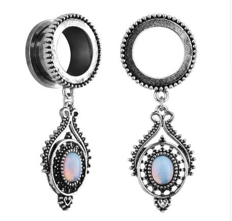 Waterdrop Opal Dangle Ear Plugs and Tunnels Stainless Steel Ear Expander Piercing Tunnels Ear Gauges Stretchers Body Jewelry