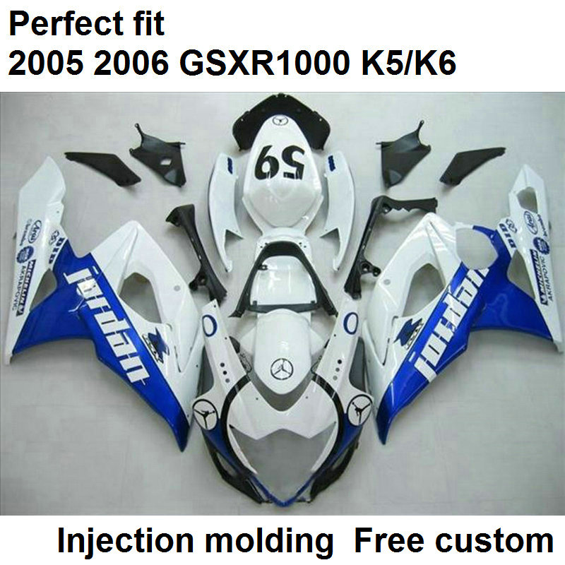 Injection molding fairings for Suzuki GSXR1000 2005 2006 white blue motorcycle fairing kit GSXR1000 05 06 FR10 blue, Same as picture 
Injection molding fairings for Suzuki GSXR1000 2005 2006 white blue motorcycle fairing kit GSXR1000 05 06 FR10 blue, Same as picture