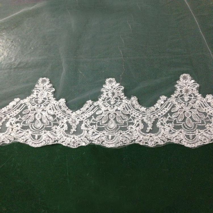 Luxury Wedding Veils 5M Long 3M Width Lace Appliques Beads One Layer With Comb Tulle Bridal Veil White Ivory Veils