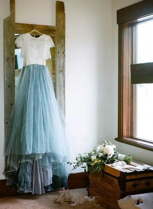Fairy Beach Bohemian Wedding Dresses A Line Soft Tulle Cap Sleeves Backless Light Blue Skirts Plus Size Lace Boho Bridal Gowns 0521