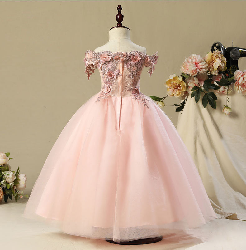Flower Girl Dresses Satin Ball Gown Crew Ball Gown Tulle Child Dresses Beautiful Flower Girl Wedding Dresses