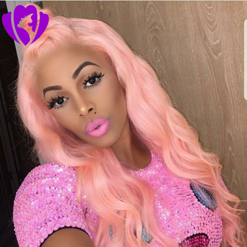 Long wavy Heat Resistant Hair Gold Rose Pink Color Cosplay Synthetic Lace Front Wigs For Women Party Present