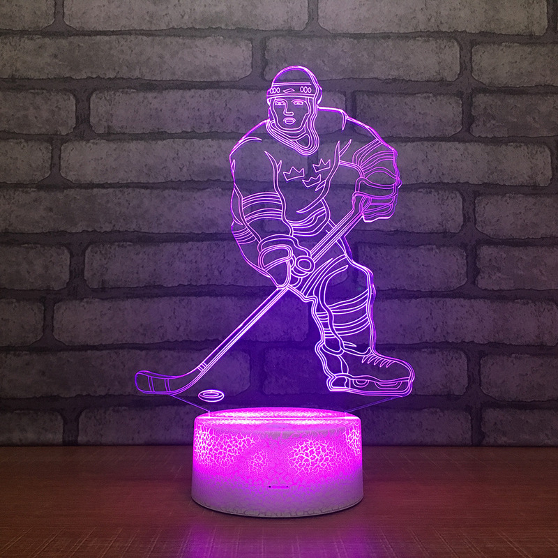 New Ice Hockey Player 3D Table Lamp 7 Colors Changing LED Night Light USB Bedroom Sleep Lighting Sports Fans Gifts Home Decor Gifts