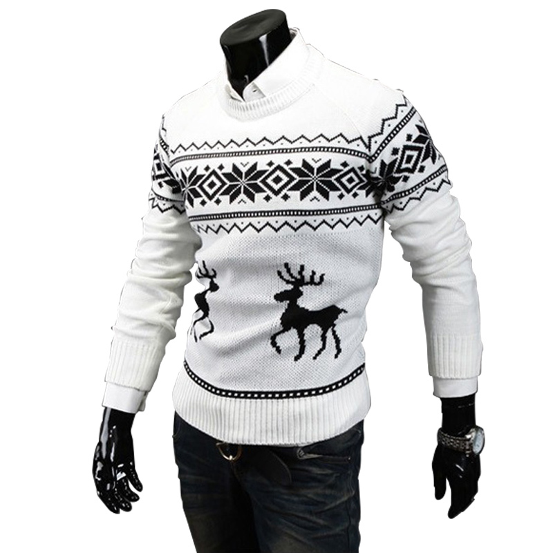 Fashion Stylish Men Round Neck Slim Sweater Xmas Coats Reindeer Knitted Jumper