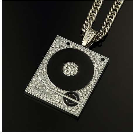 DJ Phonograph Big Pendant Necklace Men Jewelry Hiphop Chain Gold Silver Color Music Hip Hop Rock Rap Necklaces Mens Jewellery