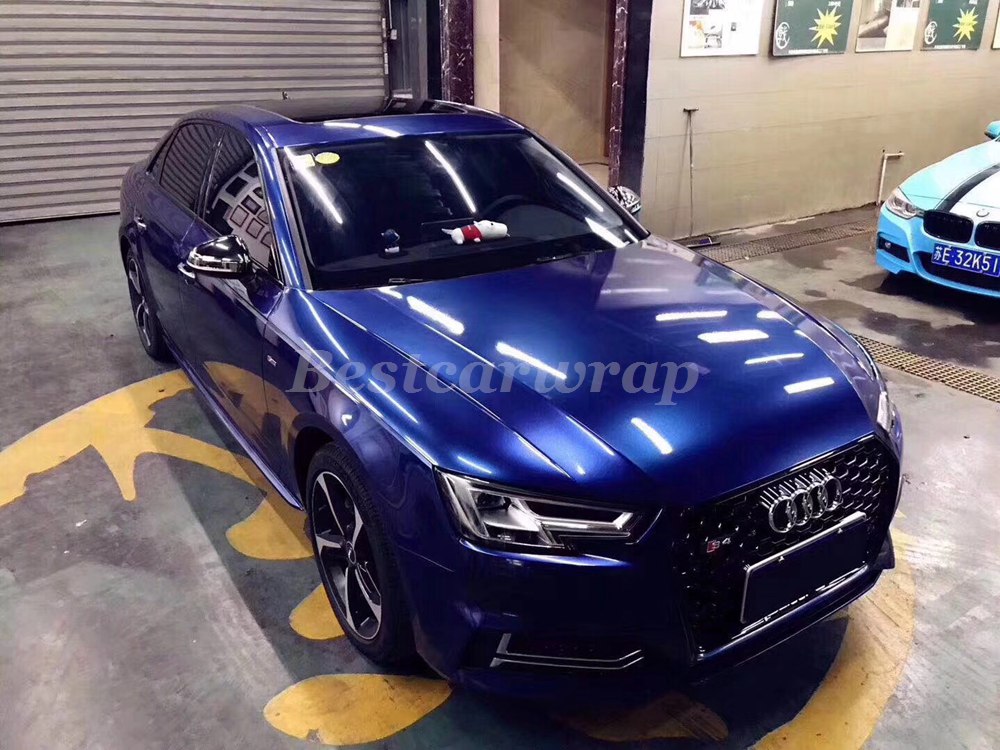 Mid-night Blue Gloss Metallic Vinyl Wrap Whole Car Wrap Covering With Air bubble Free Like 3M quality Low tack glue Size:1.52*20m( 5x67ft